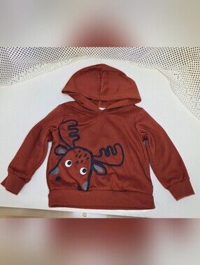 Kids Rust Hooded Sweatshirt with Playful Moose Graphic